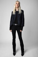 Verys Creased Suede Jacket - Women’s navy blue creased suede jacket