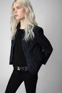 Verys Creased Suede Jacket - Women’s navy blue creased suede jacket
