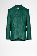 Blazer Verys de cuero arrugado - Chaqueta de mujer de piel verde de efecto arrugado