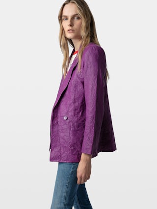 Blazer Visko 100% Crinkled Leather - Crinkled leather blazer jacket with button fastening and pockets.