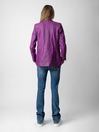 Blazer Visko 100% Cuir Froissé - Veste blazer en cuir froissé à fermeture boutonnée et poches.