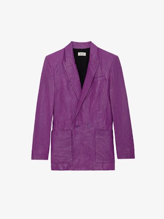 Blazer Visko 100% Cuir Froissé - Veste blazer en cuir froissé à fermeture boutonnée et poches.