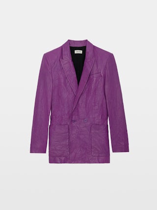 Blazer Visko 100% Crinkled Leather - Crinkled leather blazer jacket with button fastening and pockets.