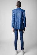 Blazer Visko 100% Cuero Arrugado - Chaqueta en piel arrugada azul con manga larga para mujer