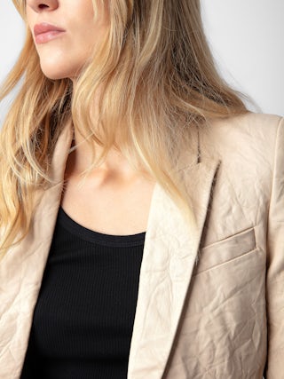 Blazer Visko 100% Cuir Froissé - Veste blazer en cuir froissé à fermeture boutonnée et poches.