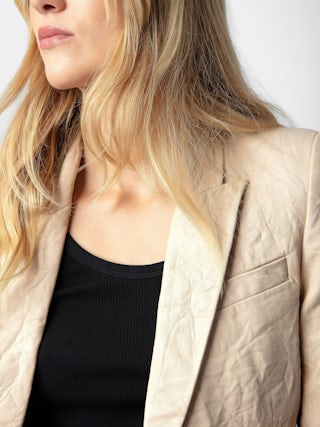 Blazer Visko 100% Crinkled Leather - Crinkled leather blazer with button fastening and pockets.