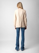Visko Blazer 100% Crinkled Leather - Women’s pale pink crinkled leather blazer with button fastening and pockets.