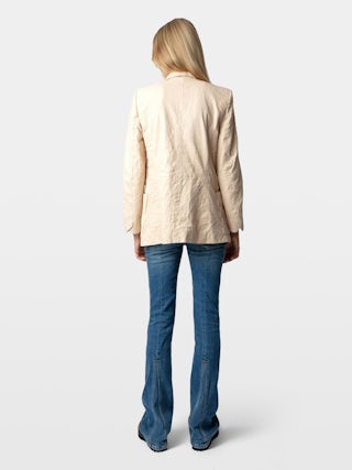 Blazer Visko 100% Crinkled Leather - Crinkled leather blazer with button fastening and pockets.