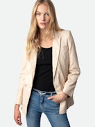 Visko Blazer 100% Crinkled Leather - Women’s pale pink crinkled leather blazer with button fastening and pockets.