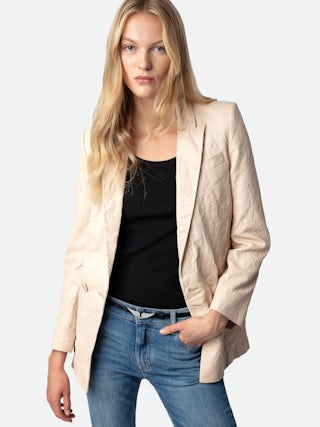 Blazer Visko 100% Cuir Froissé - Veste blazer en cuir froissé à fermeture boutonnée et poches.