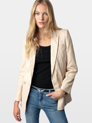 Blazer Visko 100% Crinkled Leather - Crinkled leather blazer with button fastening and pockets.