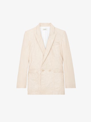 Blazer Visko 100% Cuir Froissé - Veste blazer en cuir froissé à fermeture boutonnée et poches.