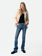 Visko Blazer 100% Crinkled Leather - Women’s pale pink crinkled leather blazer with button fastening and pockets.