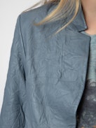 Verys Crinkled Leather Blazer - Women’s light blue crinkled leather blazer with 3/4-length sleeves.