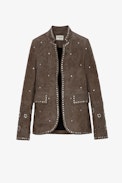 Very Creased Suede Jacket - Women’s creased suede jacket with silver-tone studs
