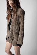 Very Creased Suede Jacket - Women’s creased suede jacket with silver-tone studs