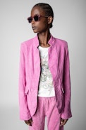 Verys Creased Suede Blazer - Women’s pink creased suede jacket