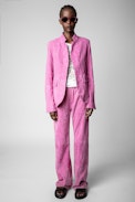 Verys Creased Suede Blazer - Women’s pink creased suede jacket