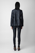 Very Creased Leather Blazer - Women’s navy blue creased leather blazer.