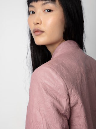 Blazer Very Cuir Froissé - Women's pink crinkled leather blazer.