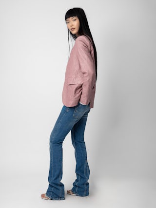 Blazer Very Cuir Froissé - Women's pink crinkled leather blazer.