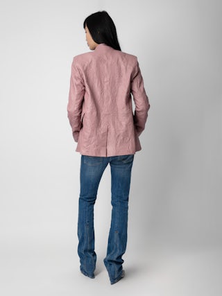 Blazer Very Cuir Froissé - Women's pink crinkled leather blazer.