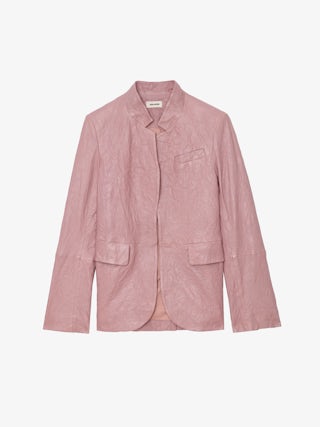 Blazer Very Cuir Froissé - Women's pink crinkled leather blazer.
