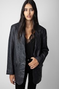 Venturi Crinkled Leather Blazer - Women’s anthracite crinkled leather blazer.