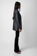 Venturi Crinkled Leather Blazer - Women’s anthracite crinkled leather blazer.
