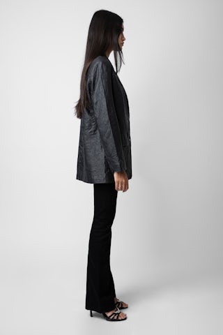 Blazer Venturi Cuir Froissé - Veste blazer en cuir froissé anthracite.