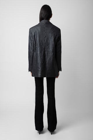 Blazer Venturi Cuir Froissé - Veste blazer en cuir froissé anthracite.