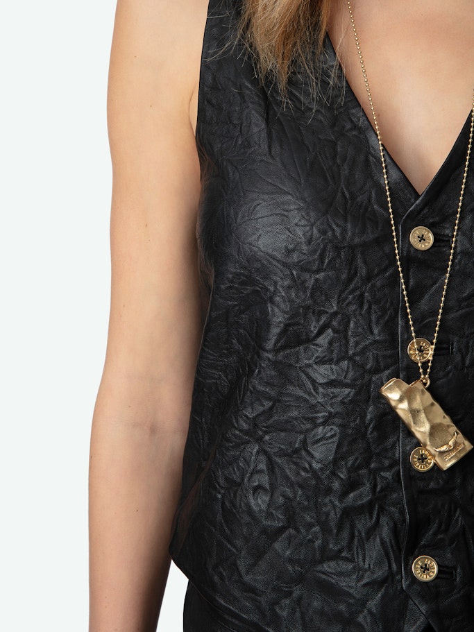 Shop Zadig & Voltaire Emilie Crinkled Leather Waistcoat In Black