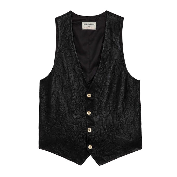 Shop Zadig & Voltaire Emilie Crinkled Leather Waistcoat In Black