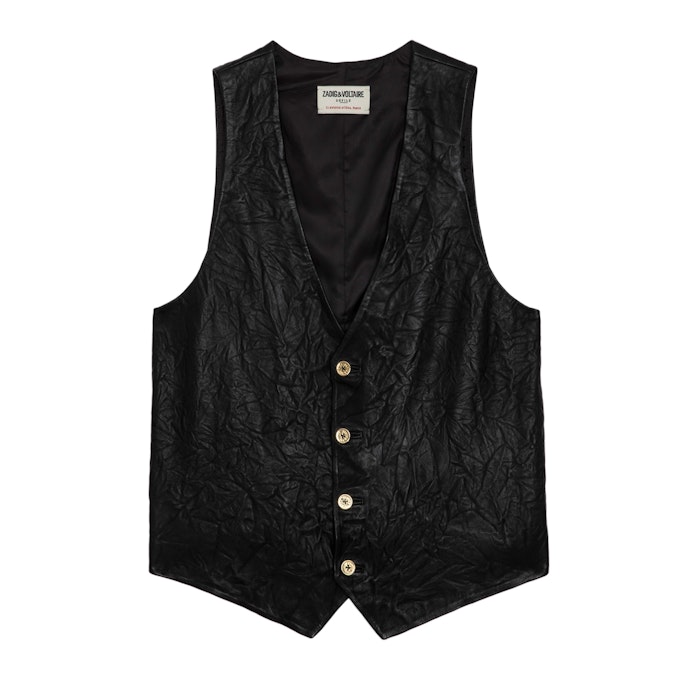 Zadig & Voltaire Emilie Cuir Froisse Leather Vest In Noir