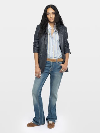 Valse Leather Blazer - Straight-fit single-breasted blazer in crinkled leather.