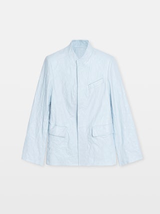 Veryn Crinkle Leather Blazer - Buttonless crinkle leather blazer.