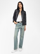 Blazer Veryn Pelle Stropicciata - Blazer aderente senza abbottonatura in pelle stropicciata.