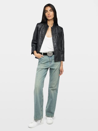 Blazer Veryn Crinkle-Leder - Taillierter Blazer ohne Knöpfe aus Knitterleder.