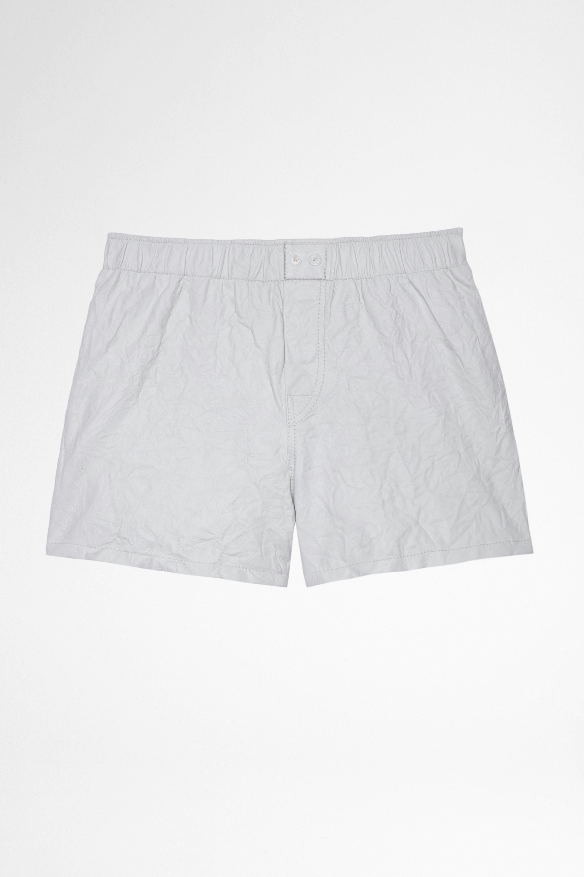 Pax Shorts Crinkled Leather Women's crumpled leather shorts in white