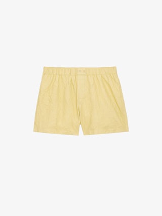 Short Pax Cuir Froissé - Women's light yellow crinkled leather shorts.