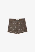 Scott Creased Suede Shorts - Women's creased suede shorts with silver-tone studs