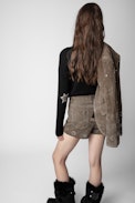 Scott Creased Suede Shorts - Women's creased suede shorts with silver-tone studs
