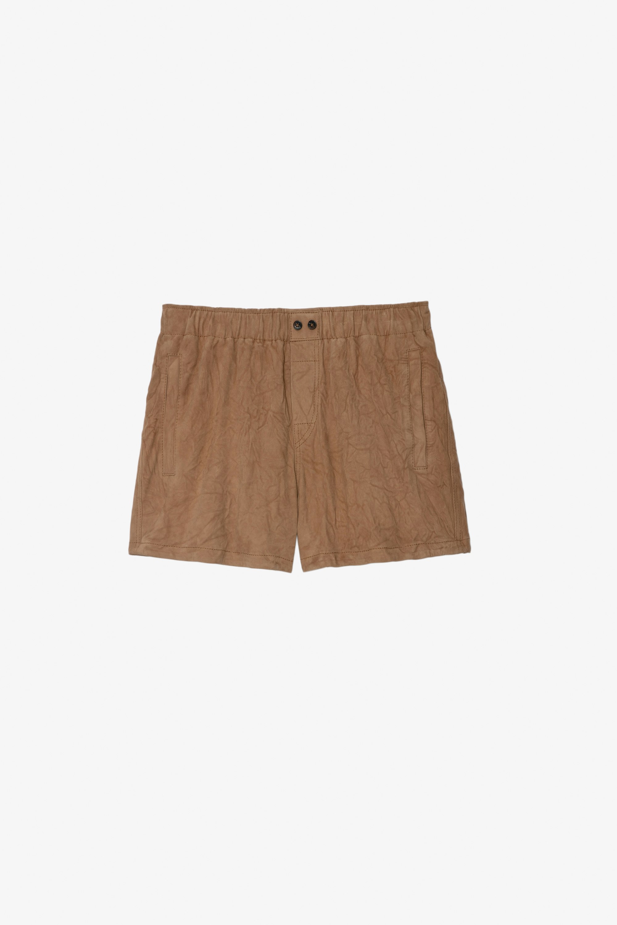 Paxi Creased Suede Shorts Women's crinkled cognac suede shorts