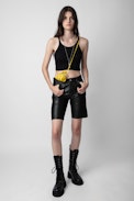 Sady Leather Shorts - Women’s black smooth Bermuda shorts.