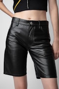Sady Leather Shorts - Women’s black smooth Bermuda shorts.