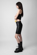Sady Leather Shorts - Women’s black smooth Bermuda shorts.