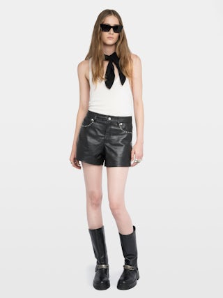 Short Siddyl Cuir - Short en cuir lisse avec fermeture lacée.