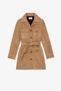 Mikel Suede Jacket - Women's cognac suede midi jacket