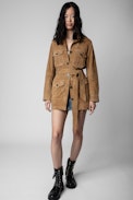 Mikel Suede Jacket - Women's cognac suede midi jacket