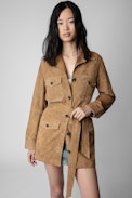 Mikel Suede Jacket - Women's cognac suede midi jacket